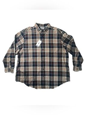 NEW 3XB Big Roundtree & Yorke Portuguese Flannel Button Front Shirt Cotton Brown